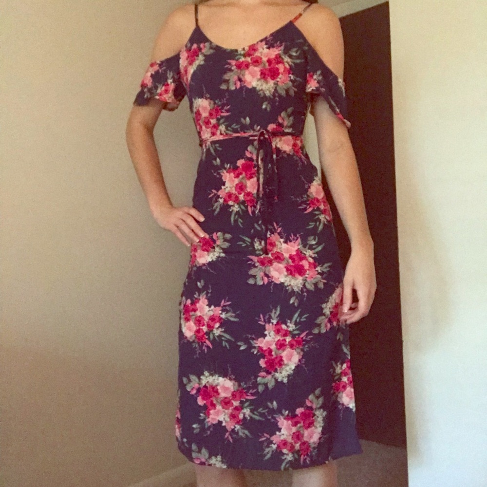 Floral, no-shoulder dress
